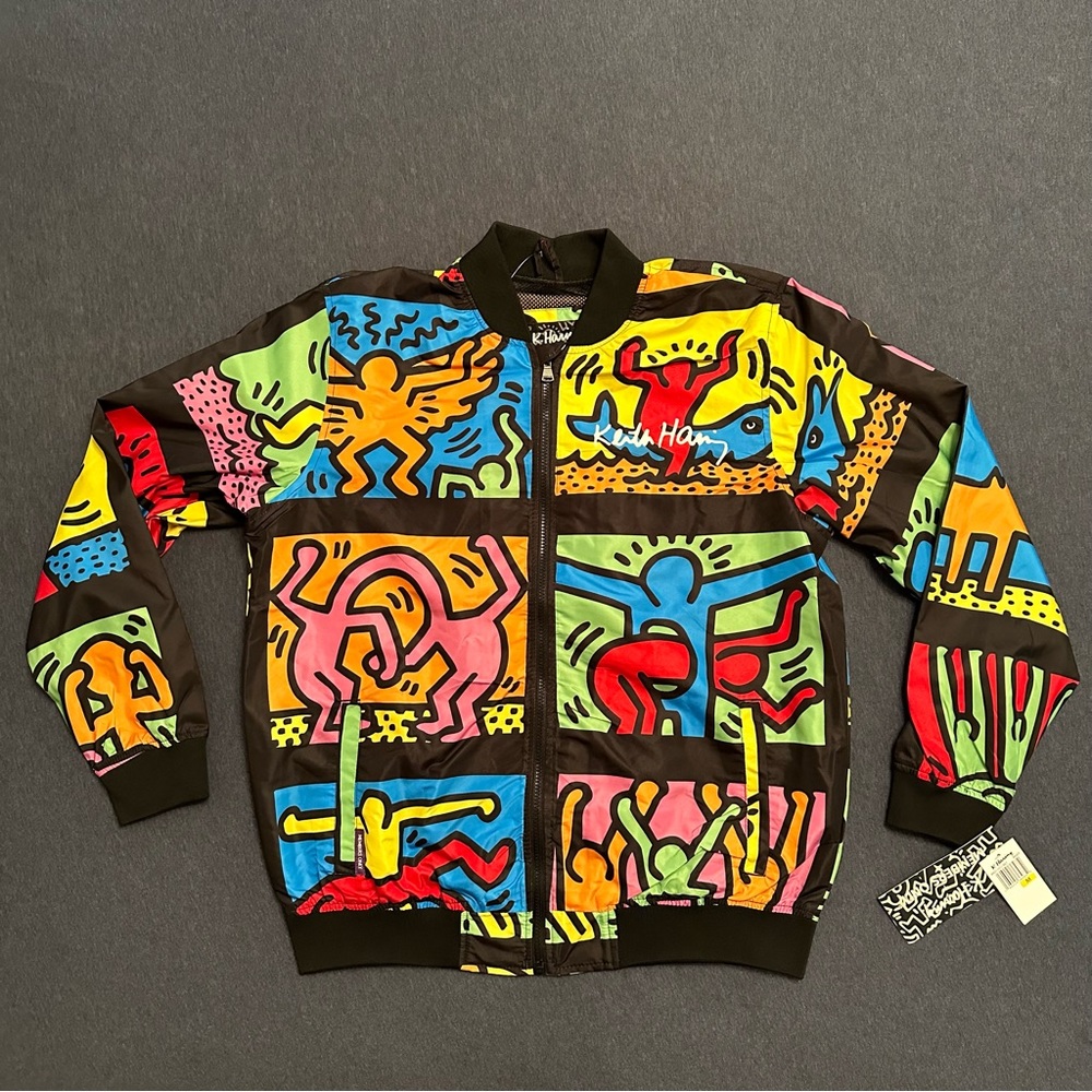 NWT Members Only x Keith Haring Bomber Windbreaker Jacket sz M 80s 90s Graffiti